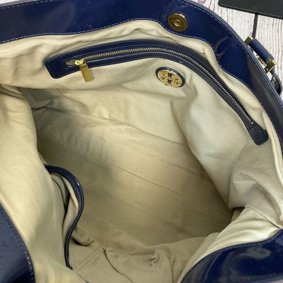 Tory Burch Canvas Jane Tote Shoulder Bag Beach‎ Navy Blue Double Straps Travel - Picture 9 of 14